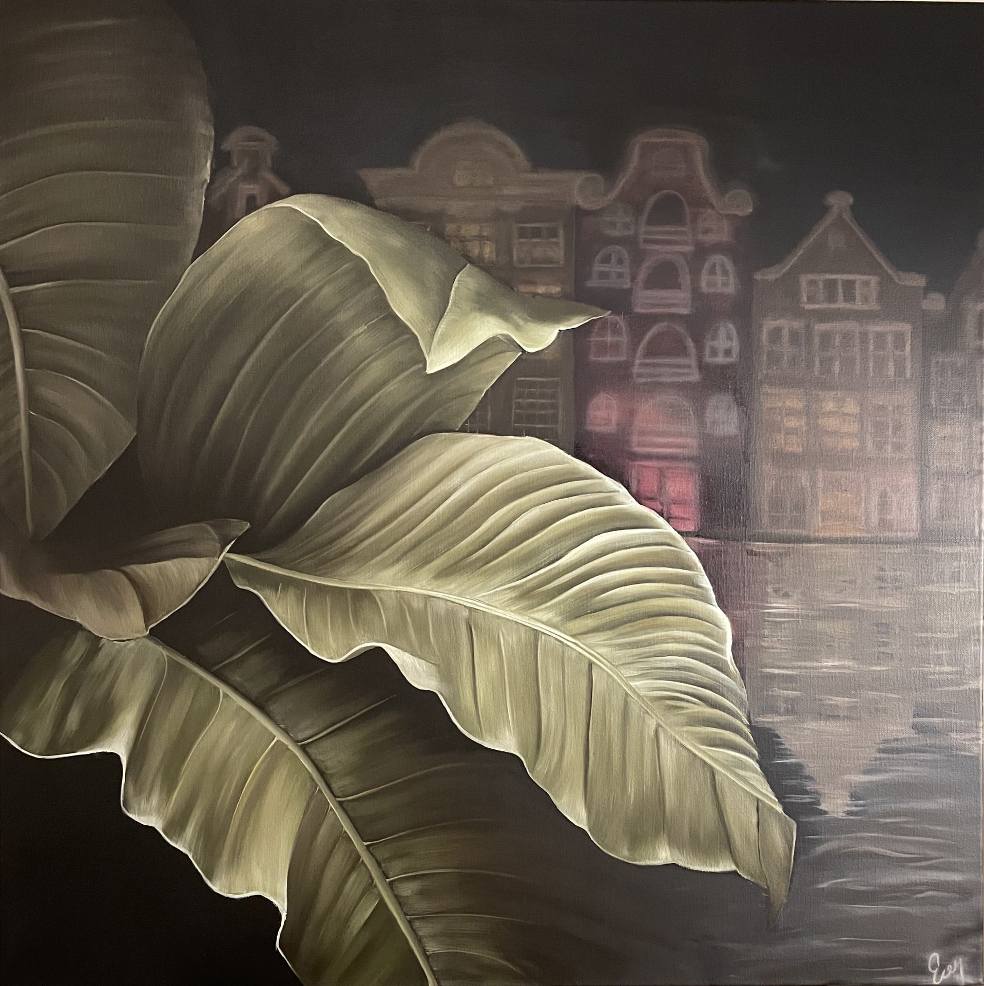Green Veil over Dam, Oil on Canvas, 80 × 80 cm