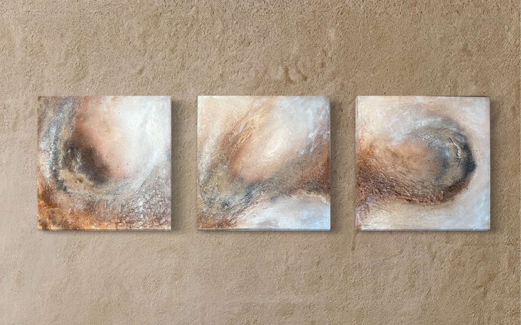 Earth Triptych, Mixed medium on canvas, 3 × 40 × 40 cm (triptych)
